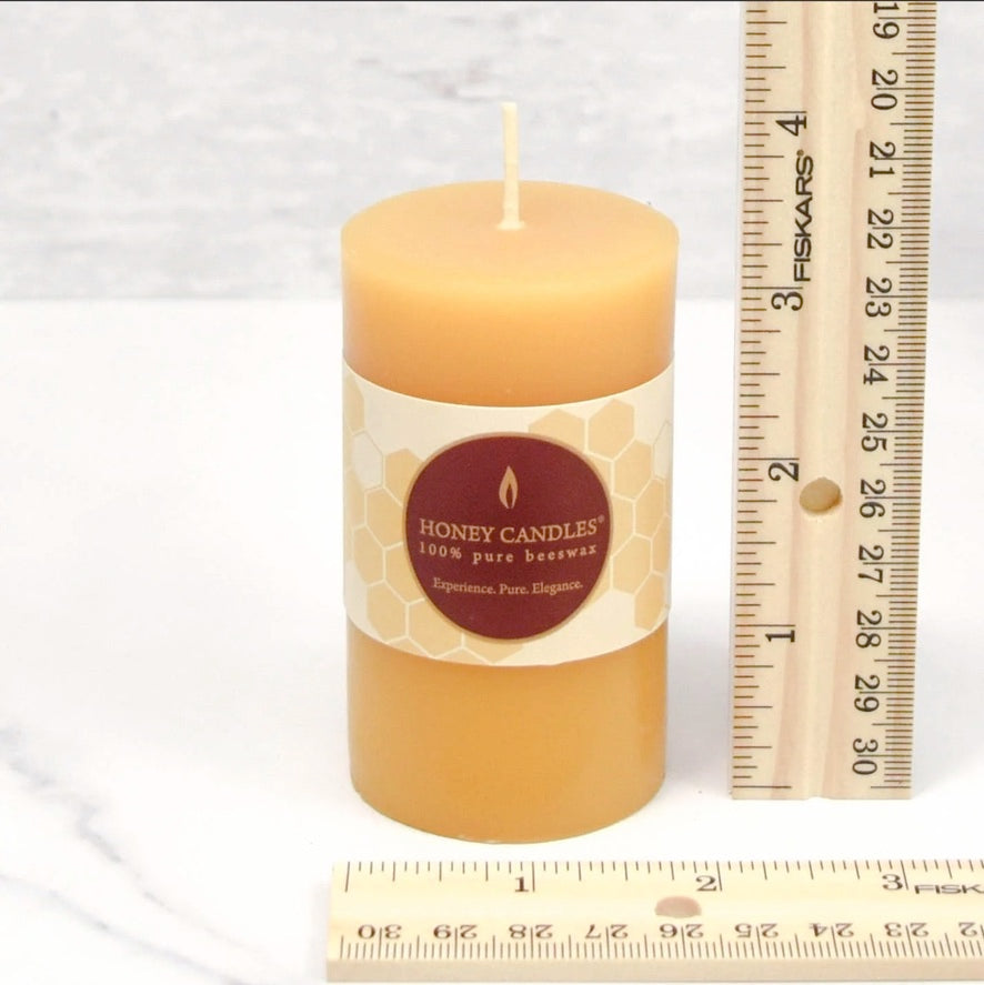 Small Round Natural Beeswax Pillar Candle